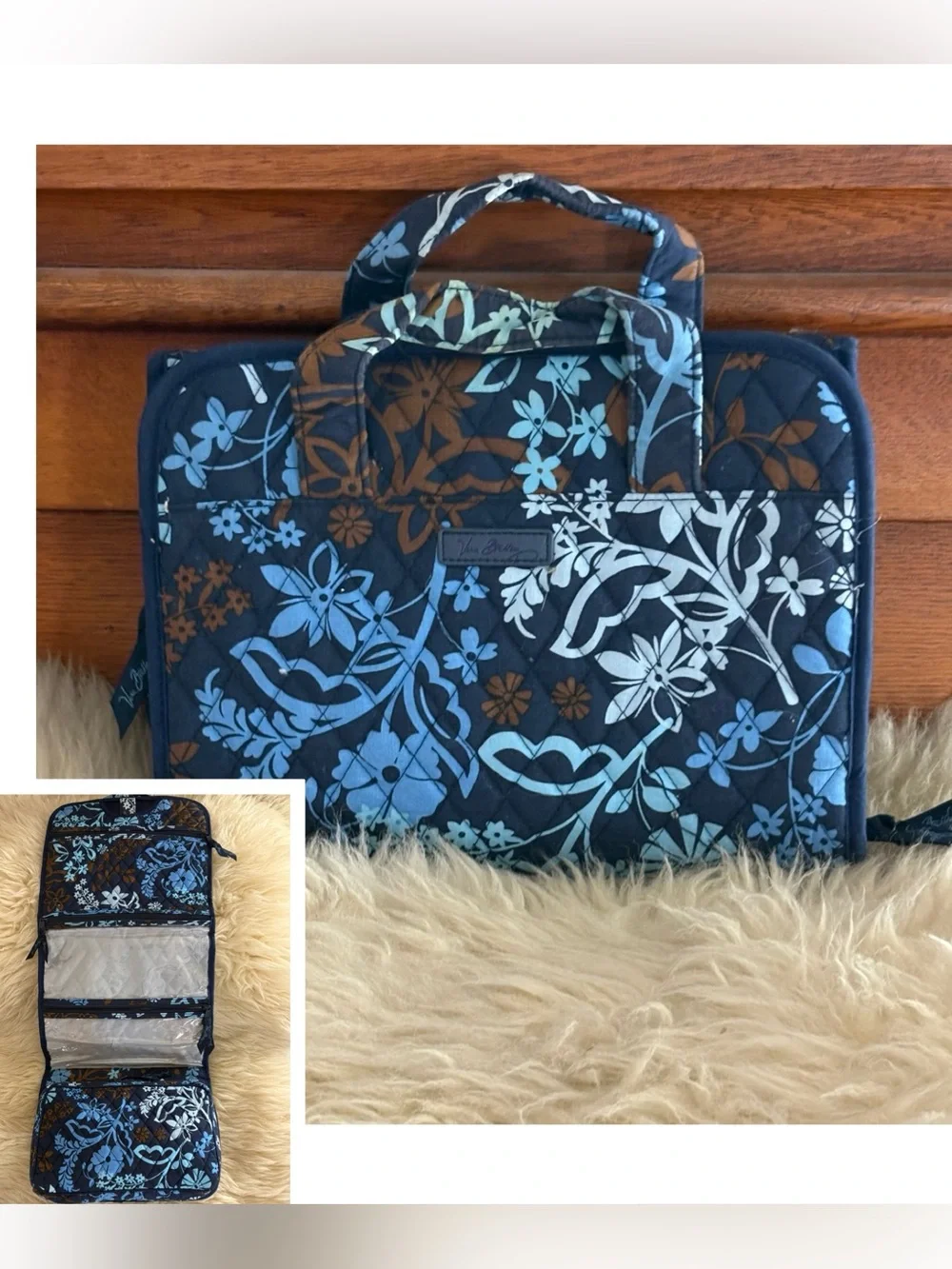 Vera Bradley ‘Java Floral’ Navy Quilted Travel Cosmetic Organizer Bag